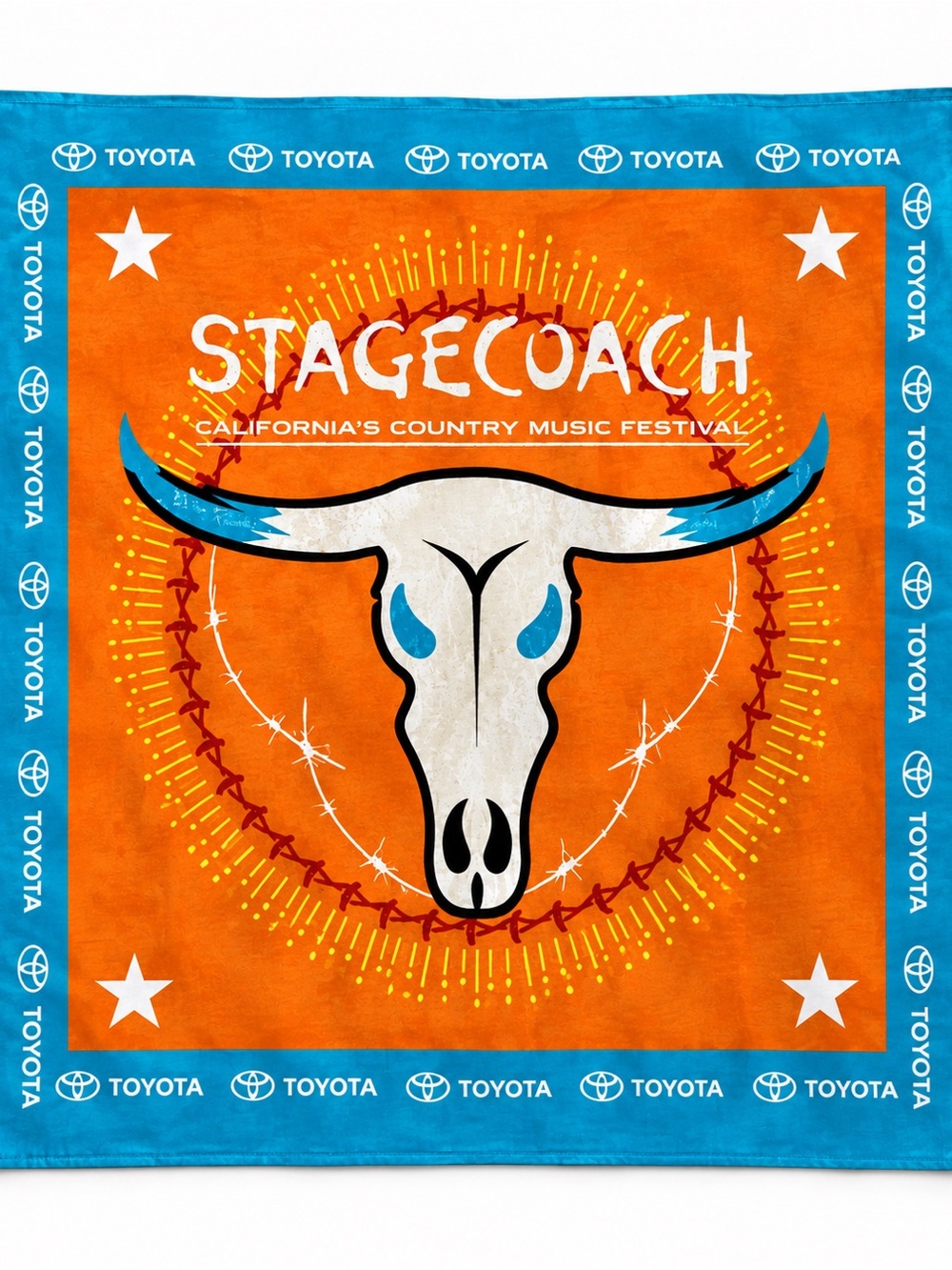 Stagecoach Festival Bandana Toyota Longhorn Skull Orange Blue Western Scarf